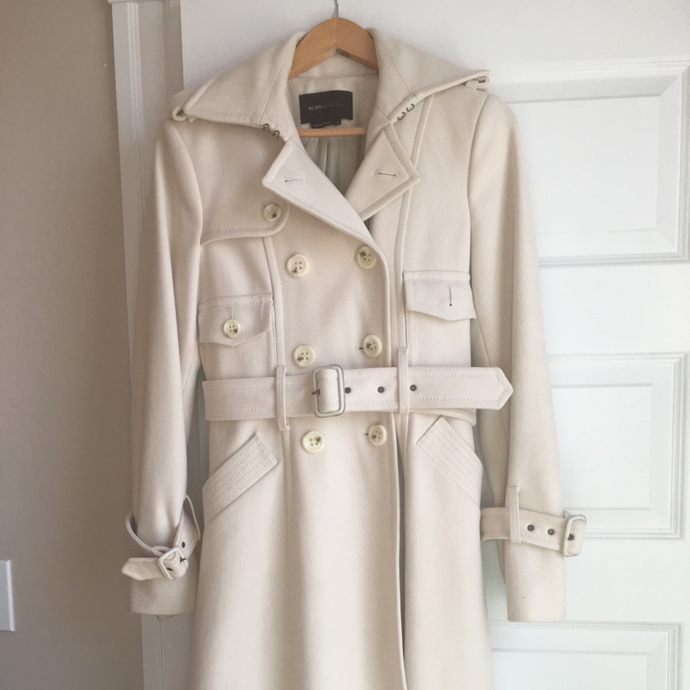 BCBG cream winter trench